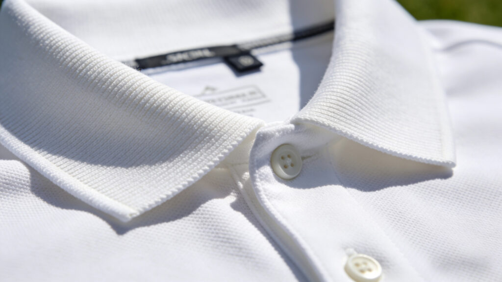 The classic ribbed collar of a polo shirt